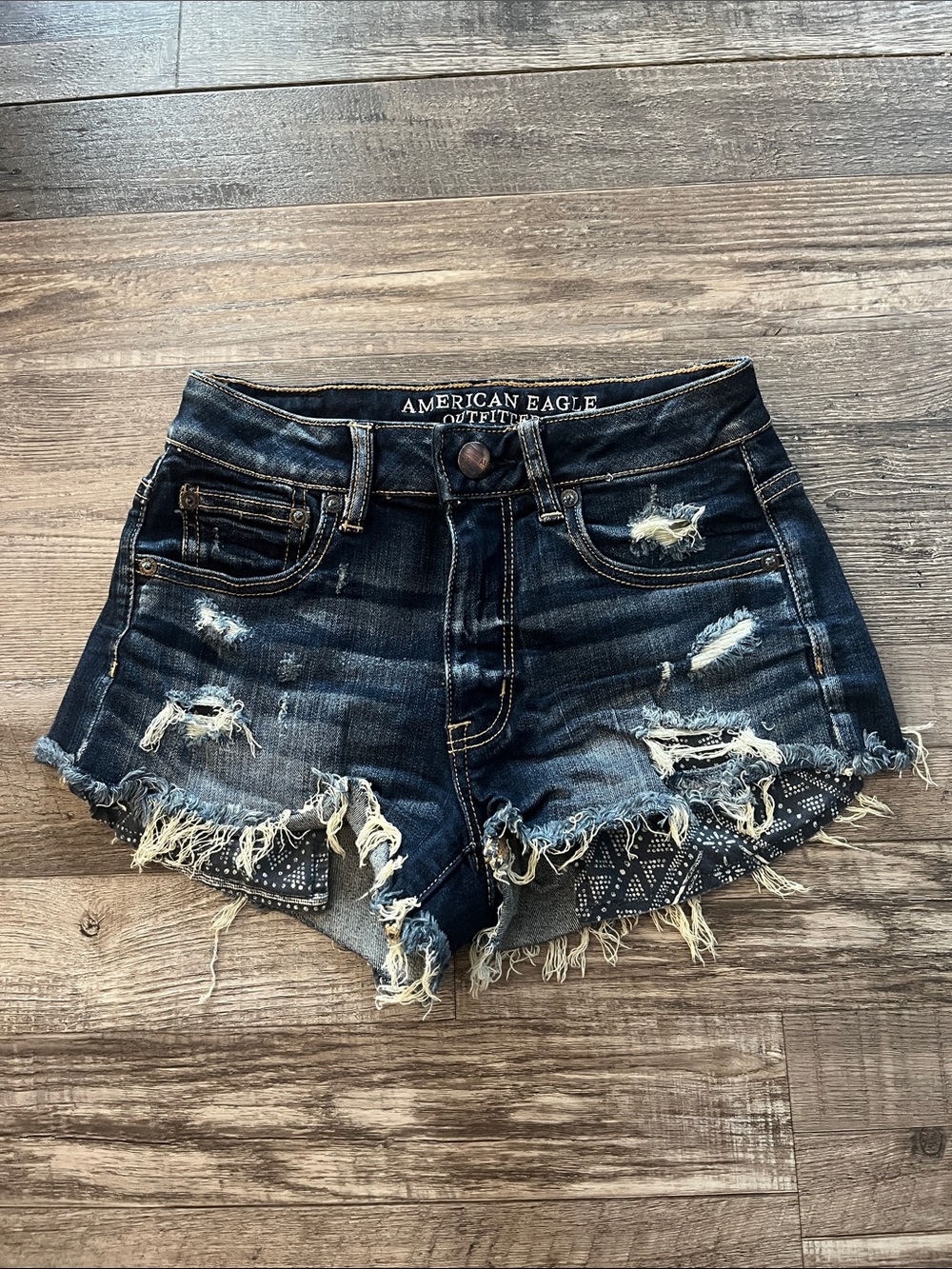 American Eagle Outfitters Dark Blue Distressed Denim Cutoff Shorts